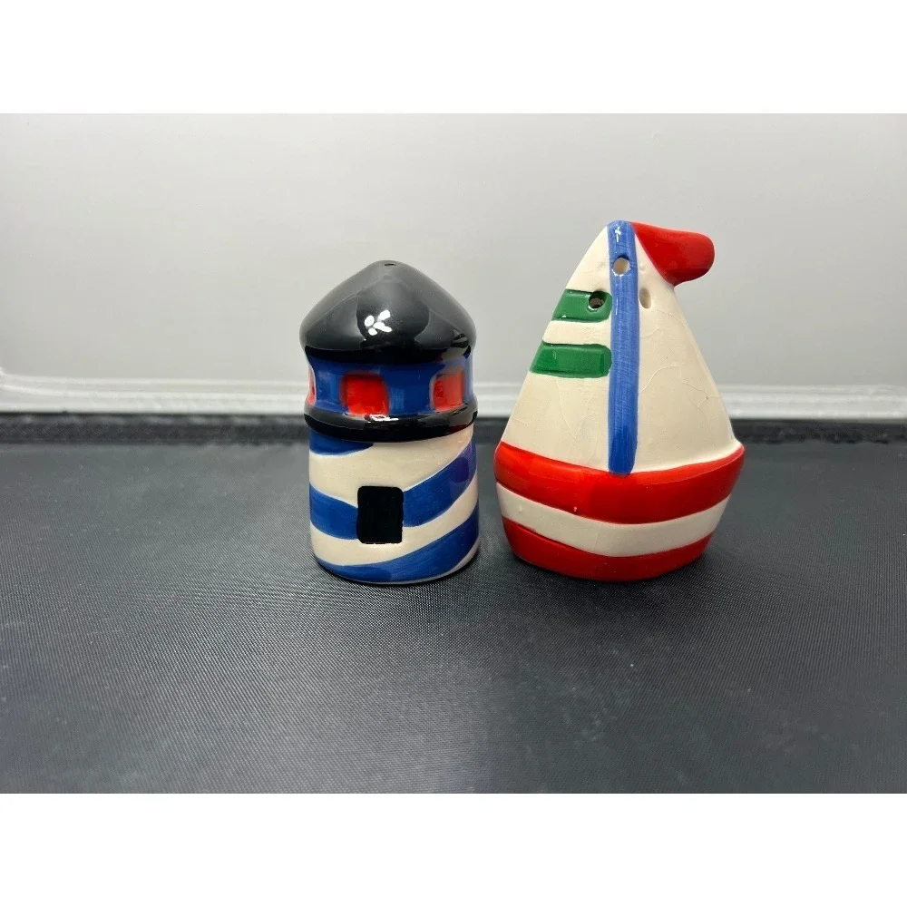 Nautical Salt and Pepper Shakers Lighthouse Sailboat‎ Ceramic Kitchen Decor